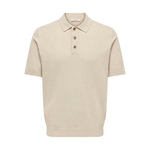 ONLY & SONS regular polo fijn gebreid ecru afbeelding