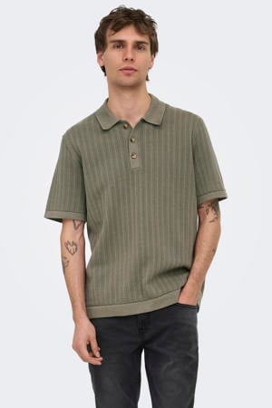 regular polo met ingebreid patroon kaki