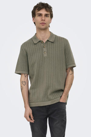 regular polo met ingebreid patroon kaki