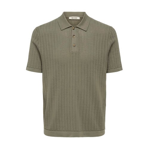ONLY & SONS regular polo met ingebreid patroon kaki afbeelding