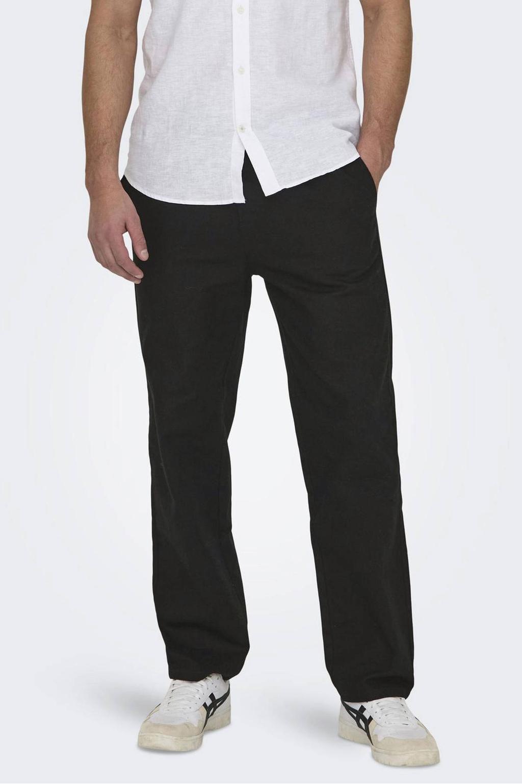 ONLY & SONS ONSSINUS loose casual broek met linnen zwart