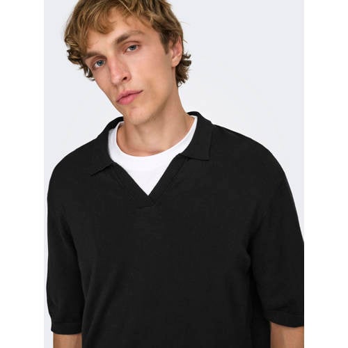 ONLY & SONS relaxed polo gebreid zwart afbeelding