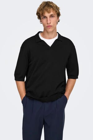 relaxed polo gebreid zwart