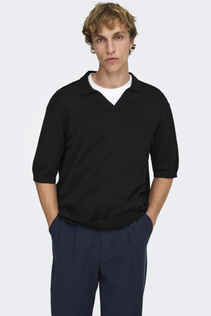 relaxed polo gebreid zwart