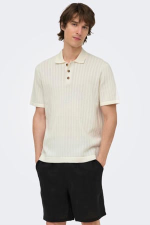 regular polo met ingebreid patroon ecru