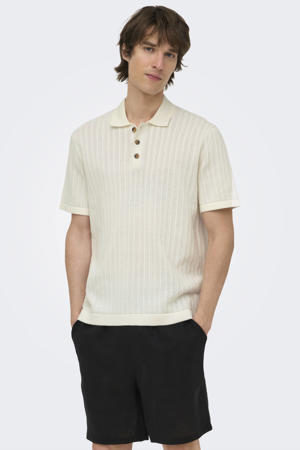 regular polo met ingebreid patroon ecru