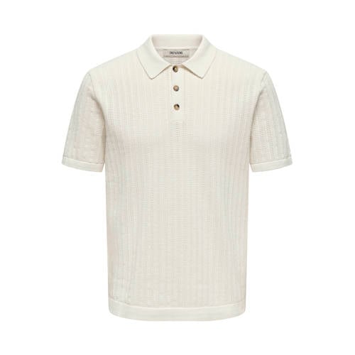 ONLY & SONS regular polo met ingebreid patroon ecru afbeelding