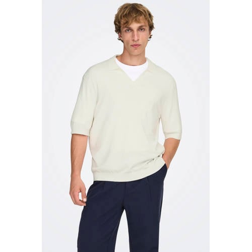 ONLY & SONS relaxed polo gebreid ecru afbeelding