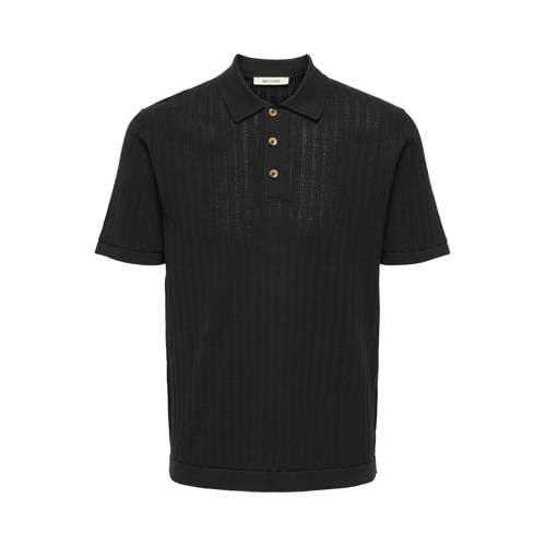ONLY & SONS regular polo met ingebreid patroon zwart afbeelding