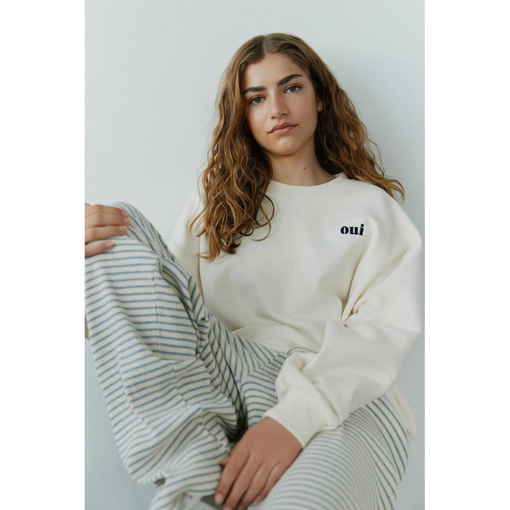 Ecru meisjes Sofie Schnoor girls sweater met effen, lange mouwen, ronde hals en knoopsluiting