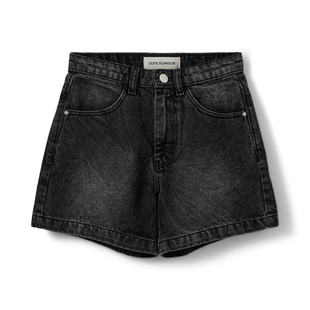 Black denim meisjes Sofie Schnoor girls high waist short black van denim met loose fit, rits- en knoopsluiting en effen