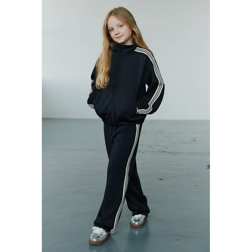 Zwarte meisjes Sofie Schnoor girls straight casual broek van polyester met regular waist, elastische tailleband en effen