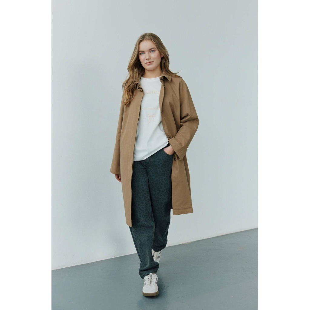 Grijze meisjes Sofie Schnoor girls high waist barrel jeans van katoen met rits- en knoopsluiting en panterprint