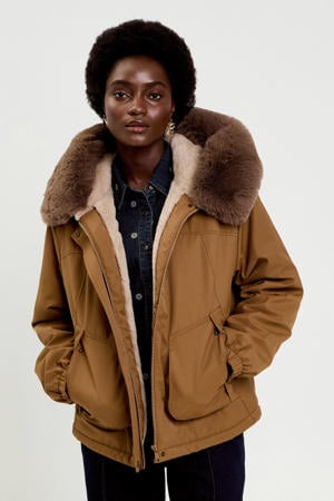 faux fur jas bruin