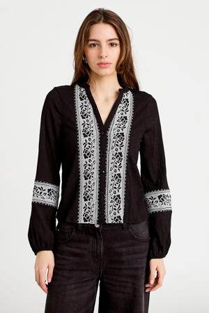 gebloemde blouse zwart