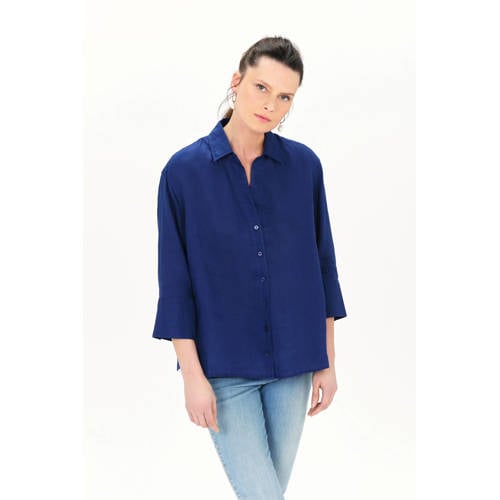 Caroll blouse met linnen blauw afbeelding