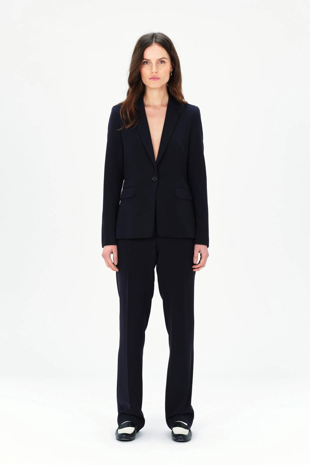 Marineblauw dames Caroll regular blazer blauw van polyester met effen, lange mouwen, reverskraag en knoopsluiting