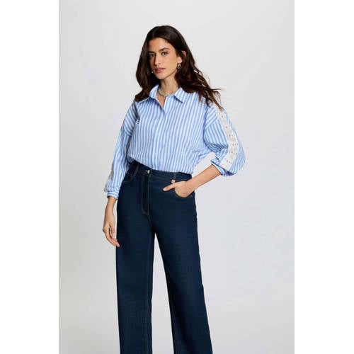 Morgan gestreepte blouse blauw broderie afbeelding
