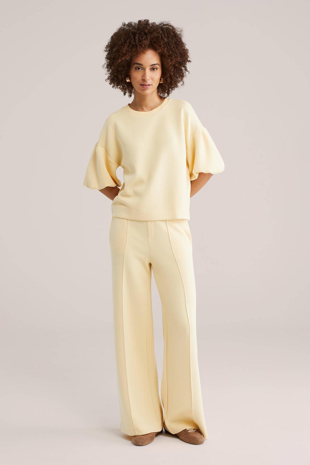 Lichtgele dames WE Fashion wide leg regular waist broek van viscose met effen