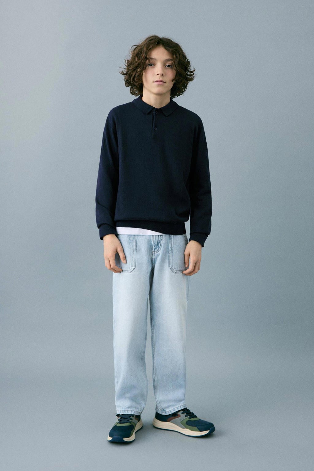Light blue denim jongens Mango Kids straight leg jeans van denim met rits- en knoopsluiting en effen
