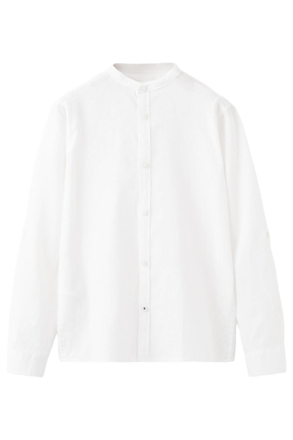 Witte jongens Mango Kids linnen overhemd met effen, lange mouwen, ronde hals en knoopsluiting