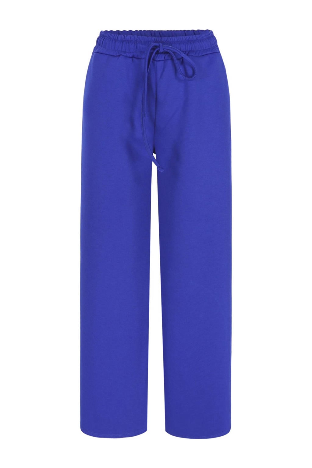 Blauwe dames LOLALIZA wide leg high waist broek met elastische tailleband met koord en effen