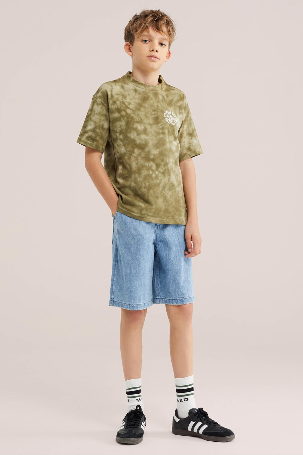 Groene jongens WE Fashion T-shirt van katoen met tie-dye effect, korte mouwen en ronde hals