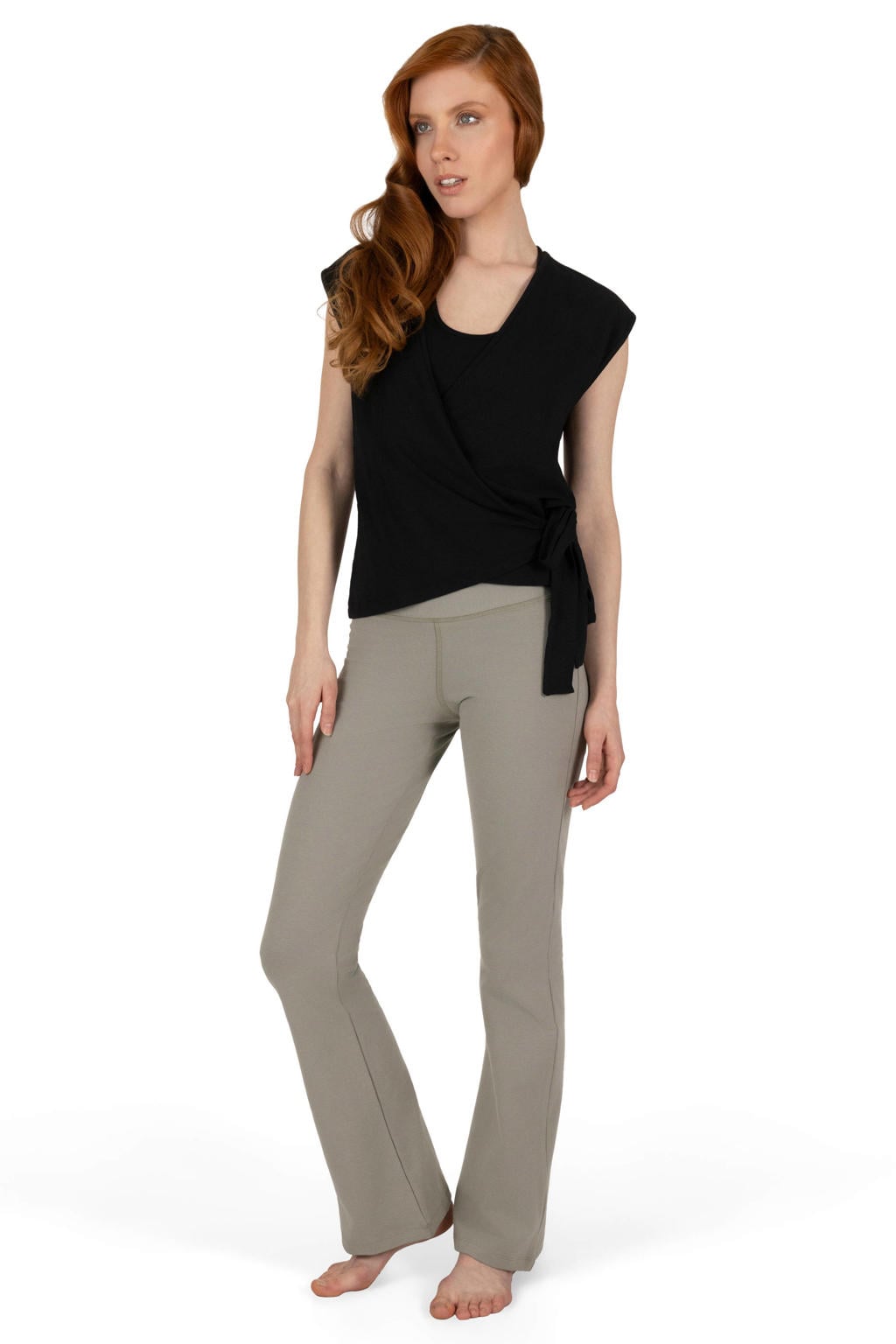 Zwarte dames Urban Goddess sporttop Aurora Wrap van bamboe met V-hals
