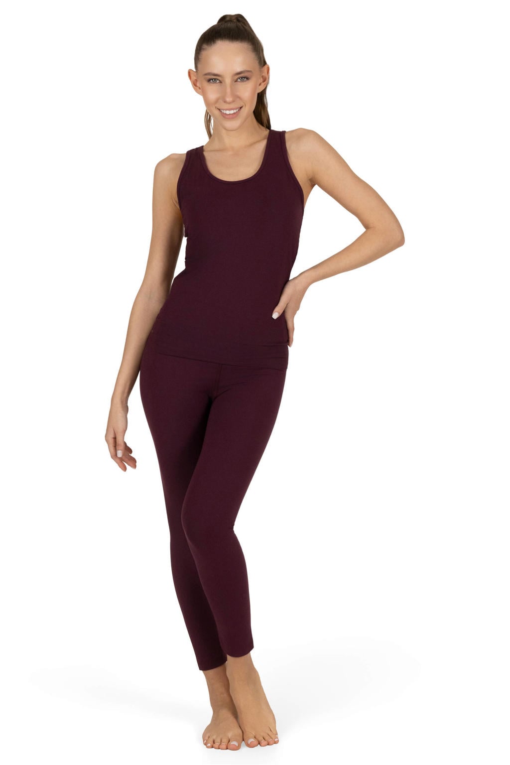 Donkerrode dames Urban Goddess sporttop Surya van bamboe met ronde hals