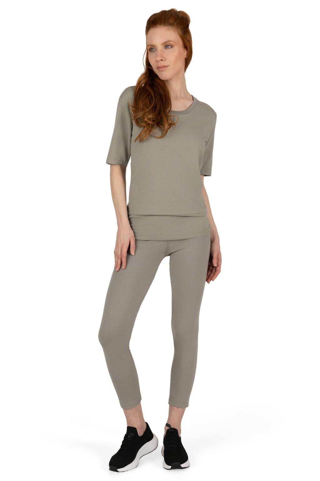 Taupe dames Urban Goddess sportshirt Kami van bamboe met korte mouwen en ronde hals