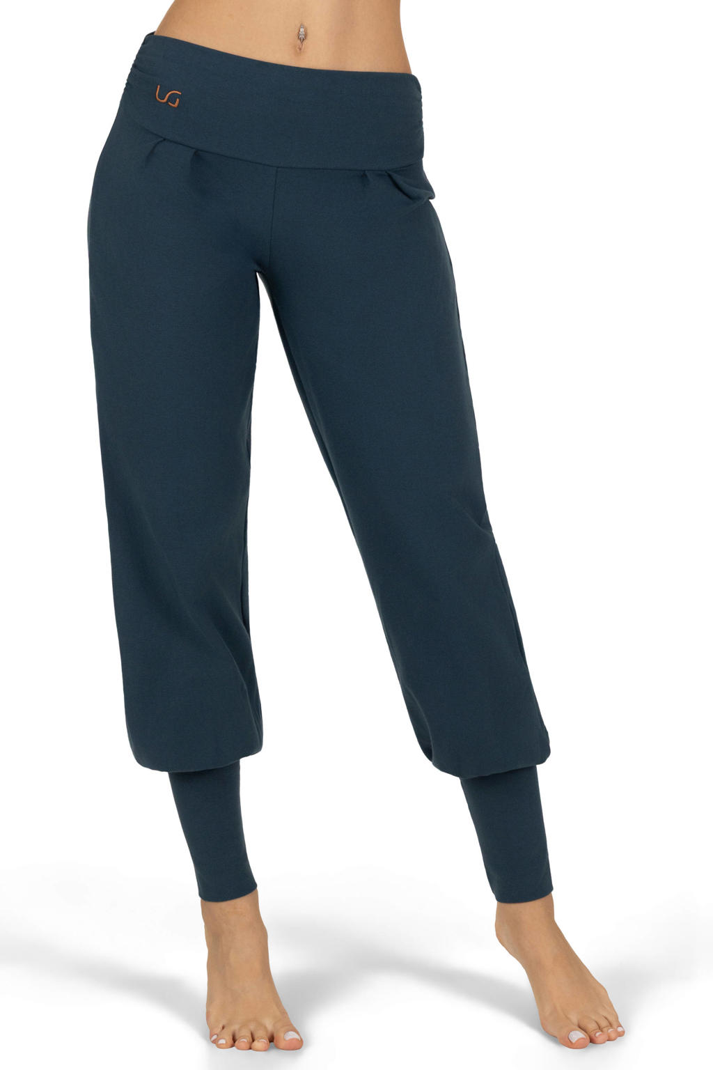 Petrolkleurige dames Urban Goddess sportbroek Dakini van katoen met loose fit en regular waist