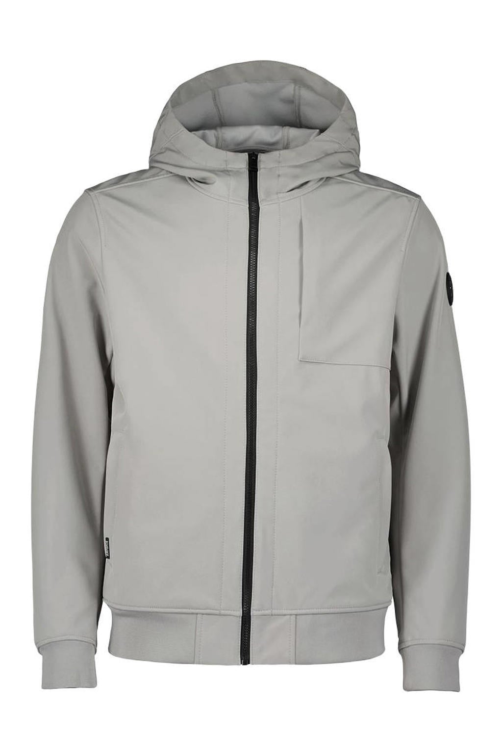 Grijze heren Airforce softshell jas van polyester met effen, lange mouwen, capuchon en ritssluiting