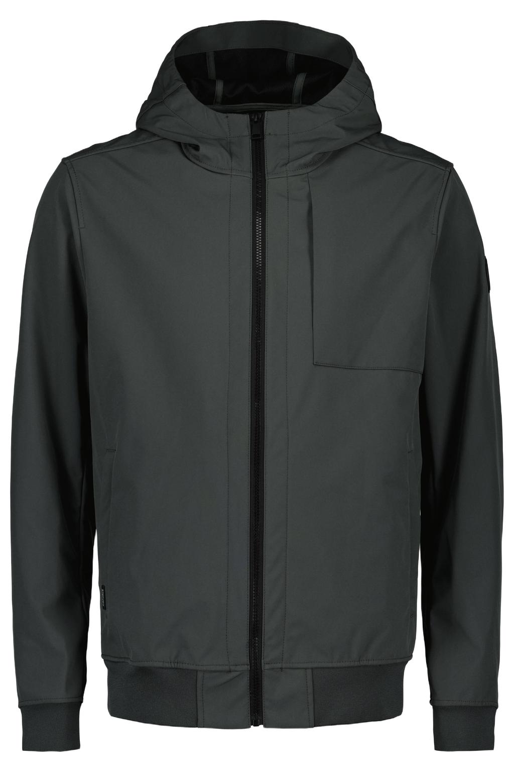 Antraciete heren Airforce softshell jas van polyester met effen, lange mouwen, capuchon en ritssluiting
