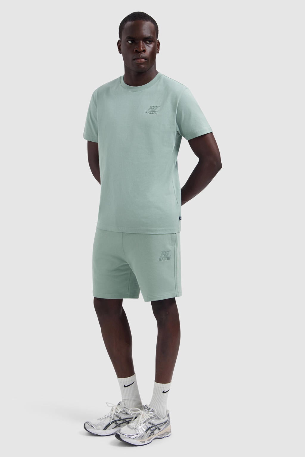 Groene heren Ballin regular fit T-shirt van katoen met logo dessin, korte mouwen en ronde hals