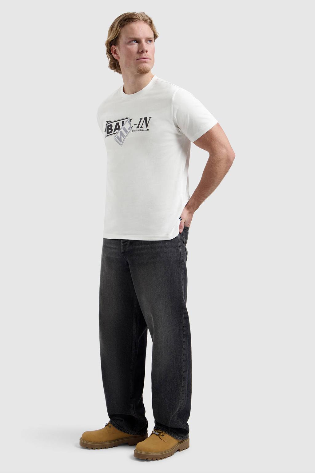 Witte heren Ballin regular T-shirt van katoen met printopdruk, korte mouwen en ronde hals