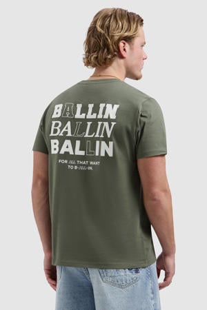 regular T-shirt met backprint donkergroen