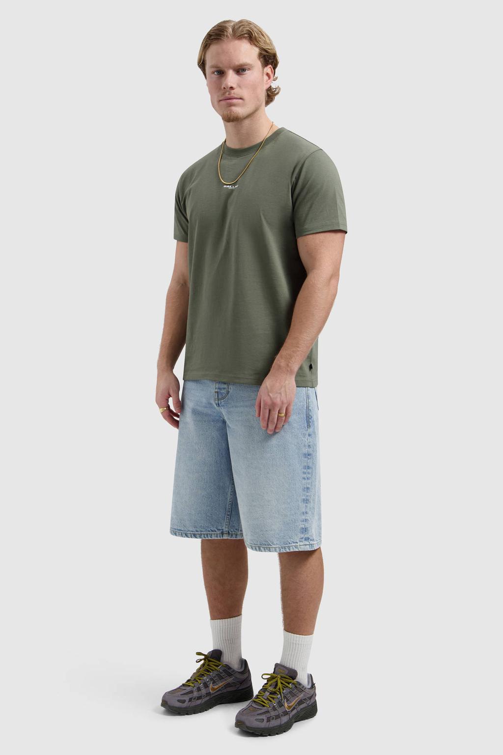 Donkergroene heren Ballin regular T-shirt van katoen met backprint, korte mouwen en ronde hals