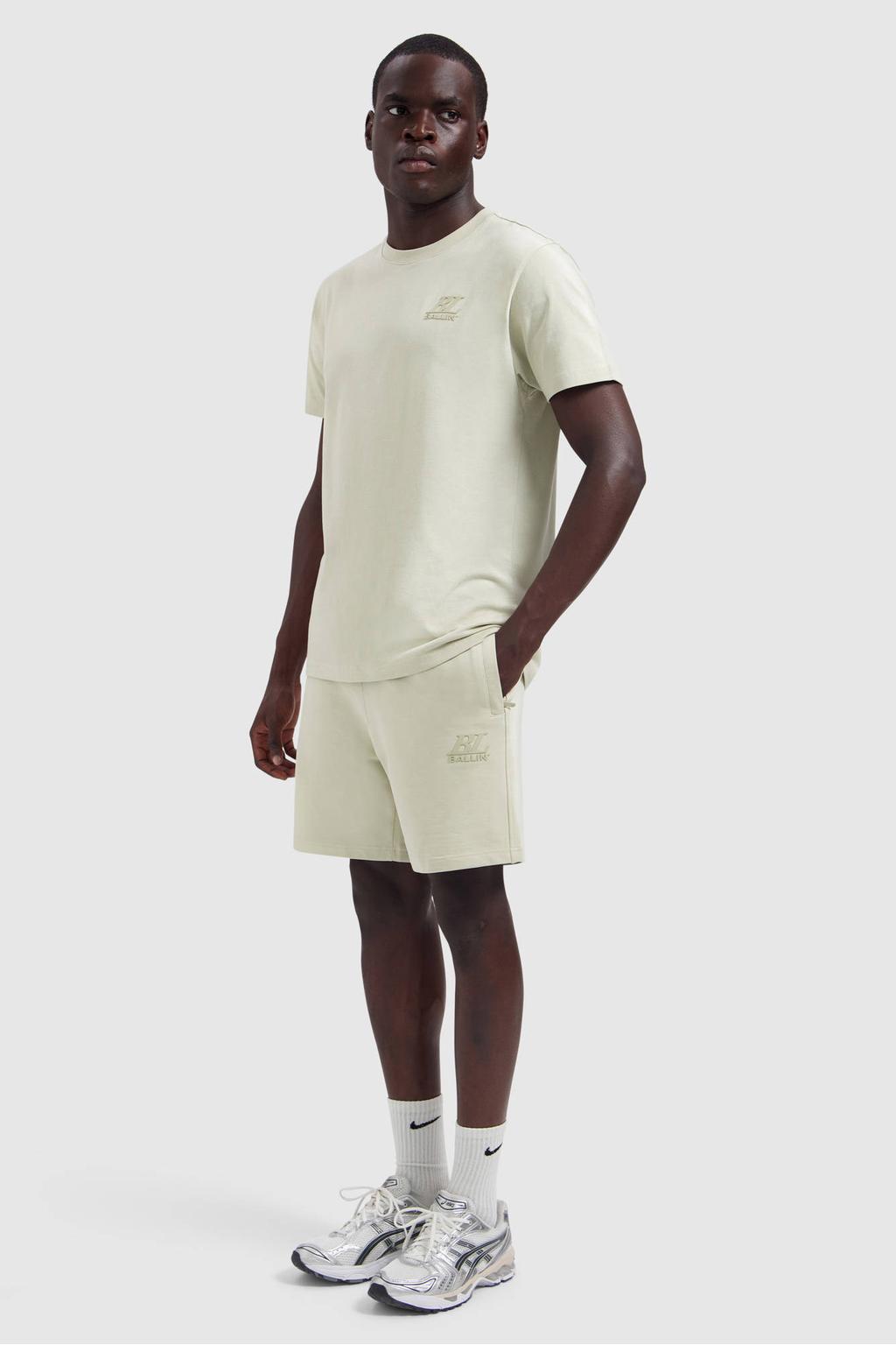 Beige heren Ballin regular fit T-shirt van katoen met logo dessin, korte mouwen en ronde hals