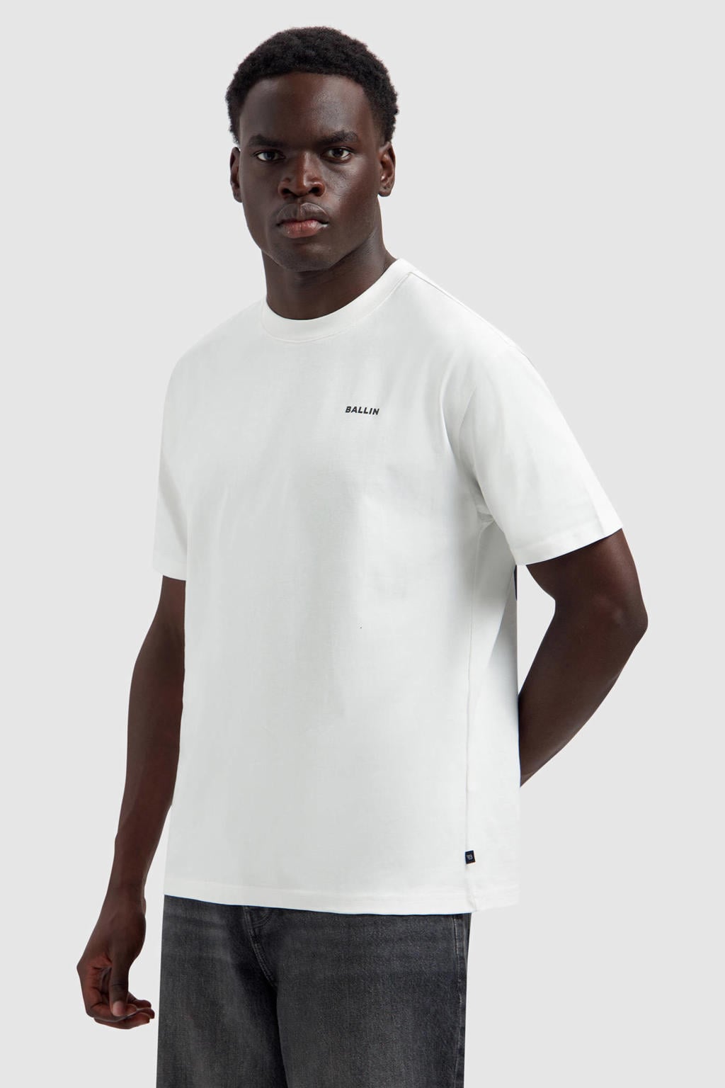 Ecru heren Ballin oversized T-shirt van katoen met backprint, korte mouwen en ronde hals