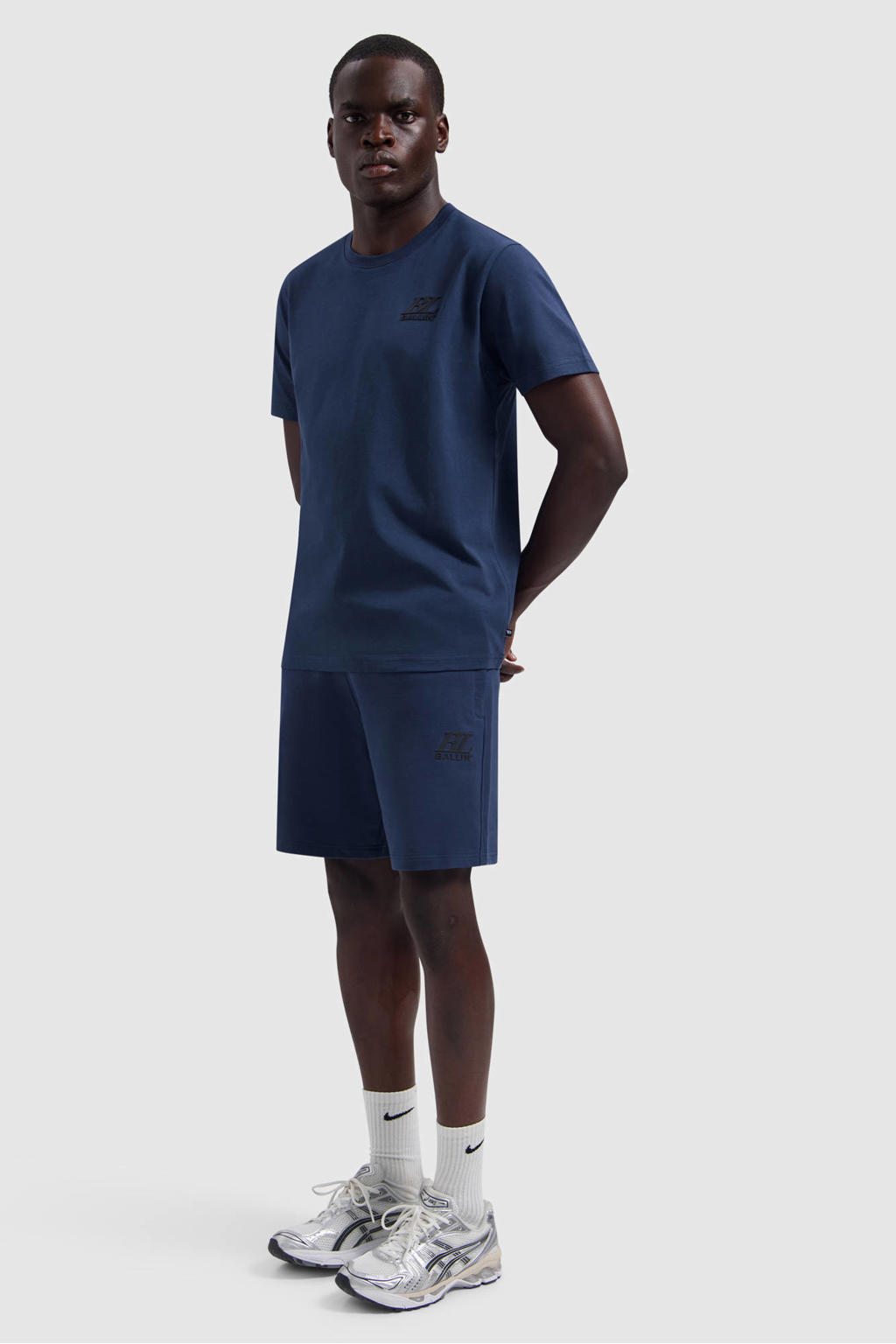 Ballin regular fit sweatshort met elastische boord en logo - donkerblauw