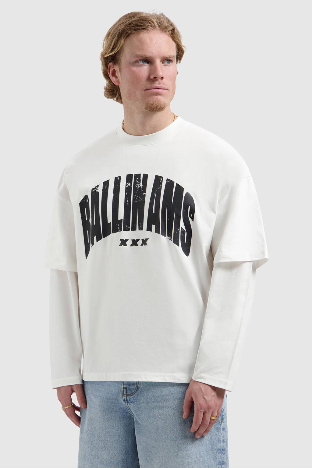 Ecru heren Ballin longsleeve van katoen met lange mouwen en ronde hals