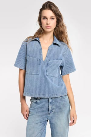 denim top met krijtstreep medium blue denim