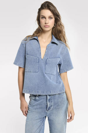 denim top met krijtstreep medium blue denim