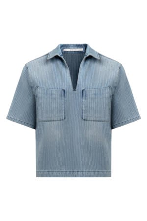 denim top met krijtstreep medium blue denim