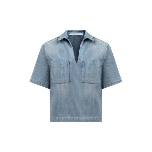 Homage to Denim denim top met krijtstreep medium blue denim afbeelding
