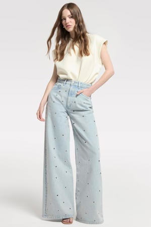 wide leg jeans light blue denim