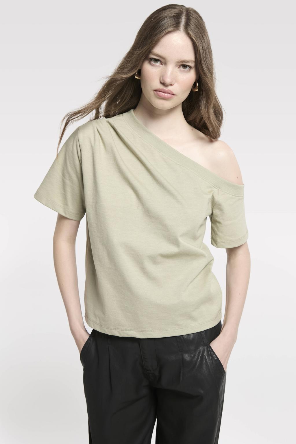 Lichtgroene dames Homage to Denim top met effen en driekwart mouwen