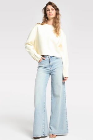 high waist wide leg jeans medium blue denim