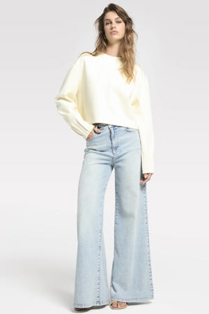 high waist wide leg jeans medium blue denim
