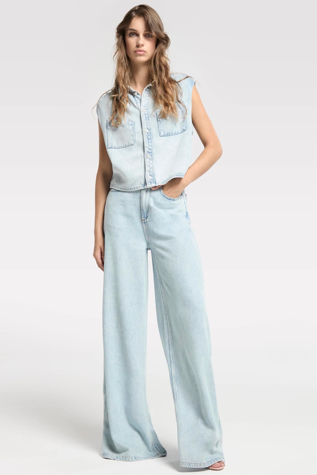 Light blue denim dames Homage to Denim Flowy Extra Wide Leg Jeans high waist wide leg jeans met rits- en knoopsluiting en effen